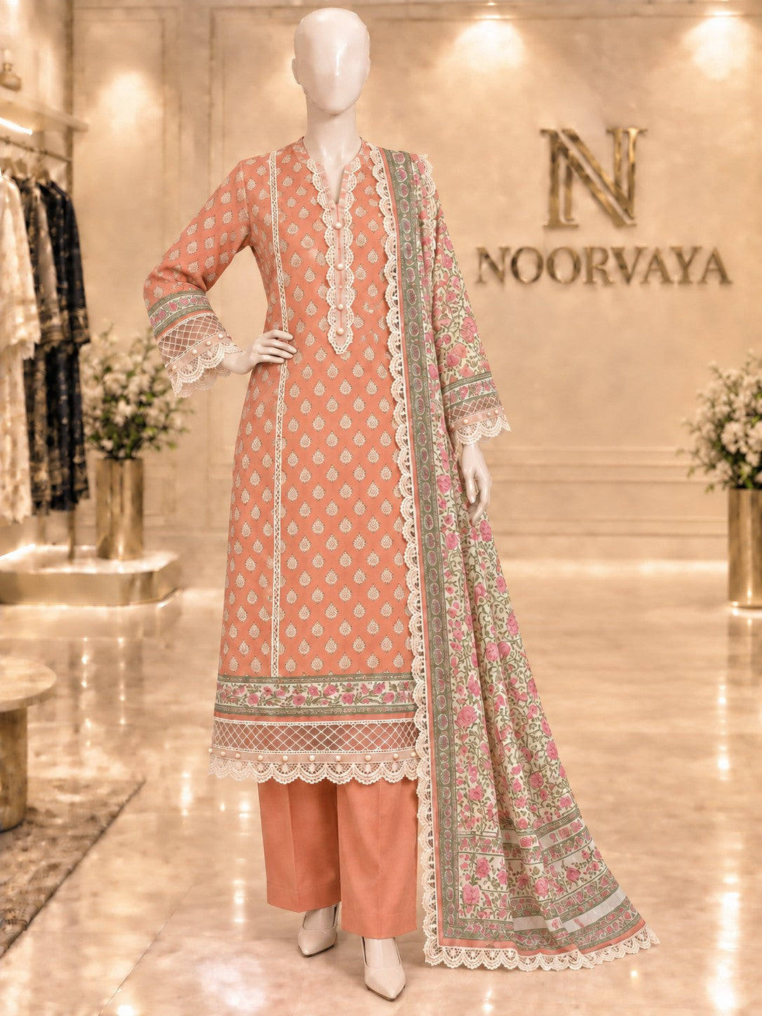 Coral Garden 3-Piece Printed Suit - front view