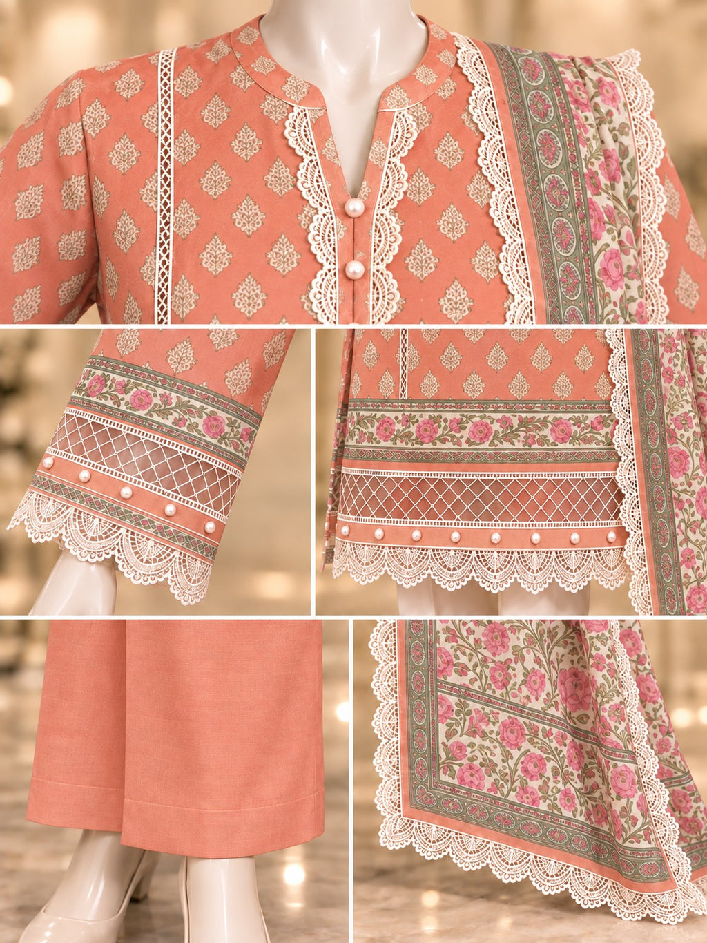 Coral Garden 3-Piece Printed Suit - details view