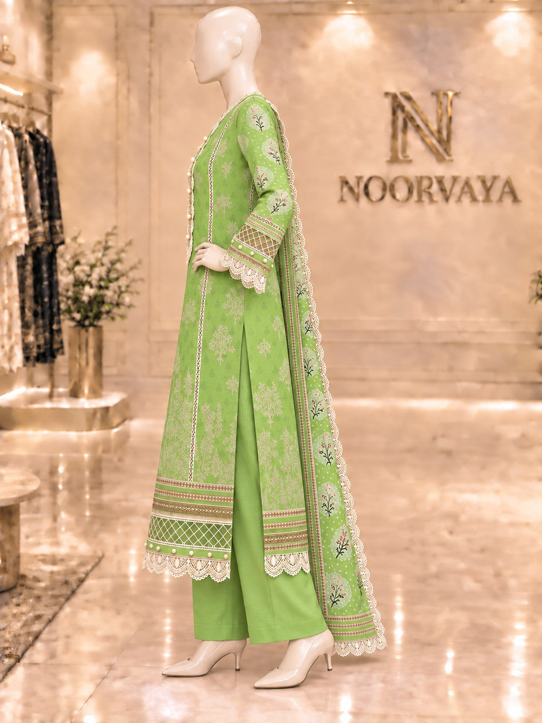 Lime Botanical 3-Piece Printed Suit - left view