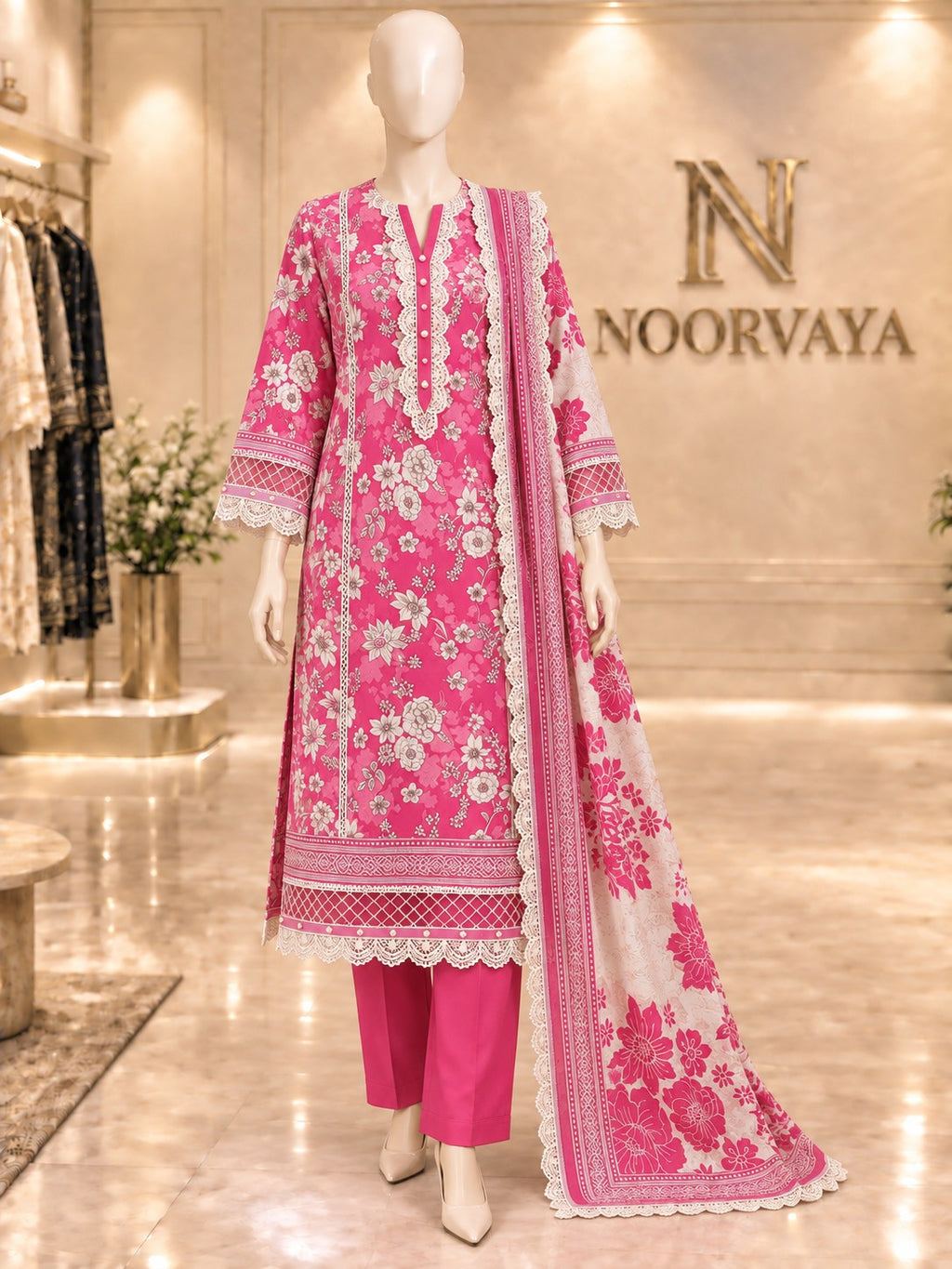 Fuchsia Floral 3-Piece Printed Suit - front view