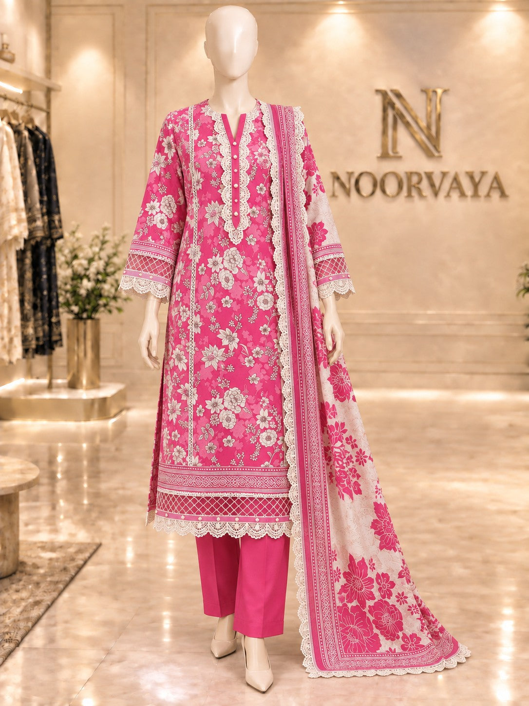 Fuchsia Floral 3-Piece Printed Suit - front view