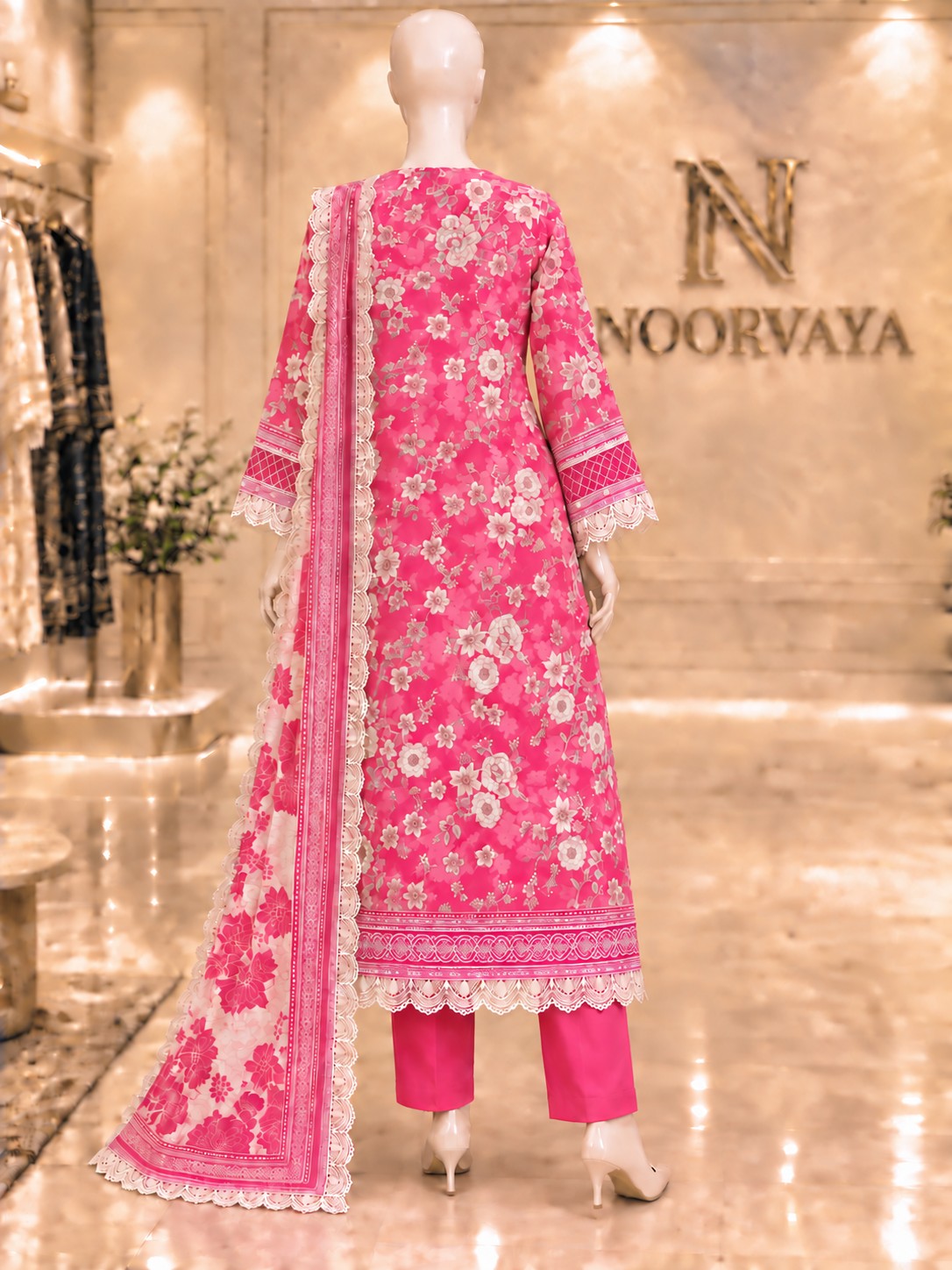 Fuchsia Floral 3-Piece Printed Suit - back view
