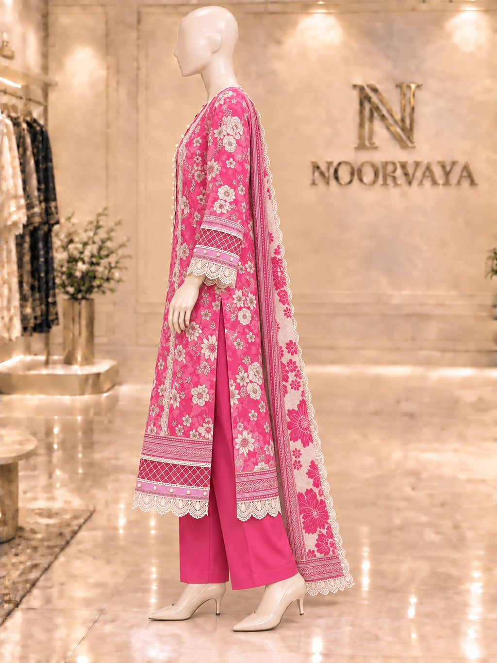 Fuchsia Floral 3-Piece Printed Suit - left view