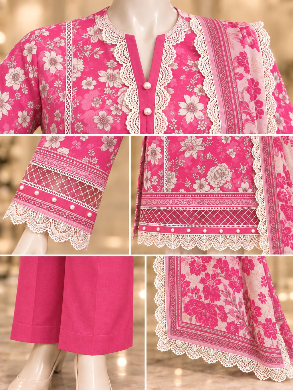 Fuchsia Floral 3-Piece Printed Suit - details view