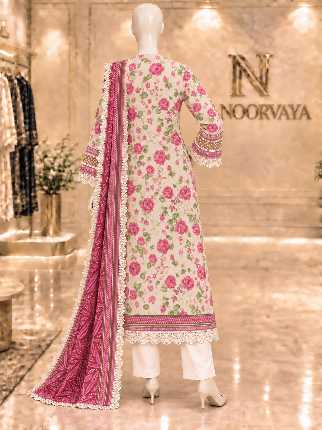 Ivory Rose 3-Piece Printed Suit - back view