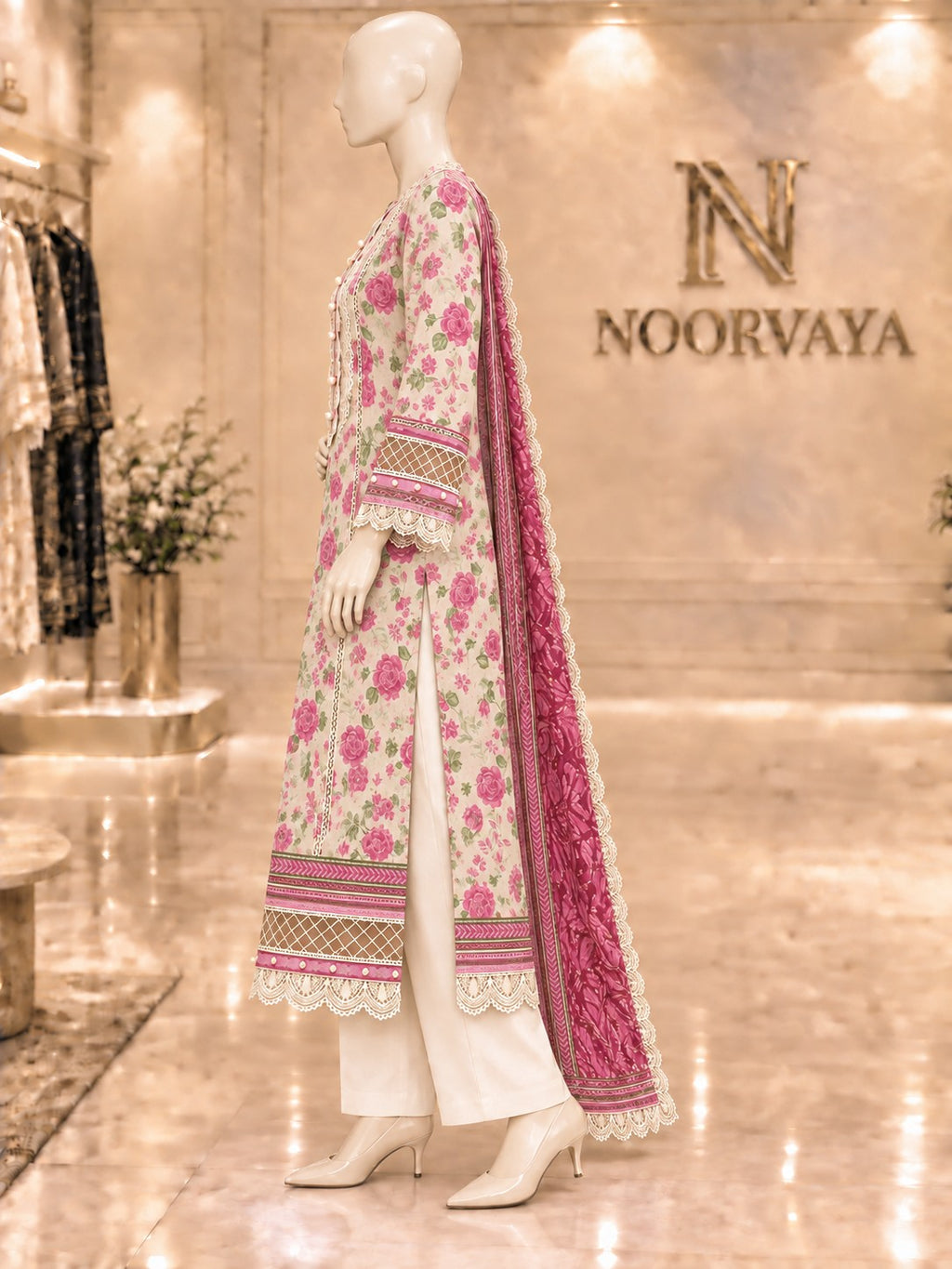 Ivory Rose 3-Piece Printed Suit - left view