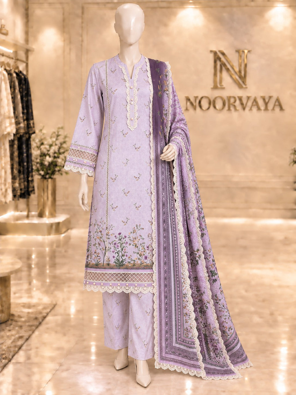 Lavender Meadow 3-Piece Printed Suit - front view