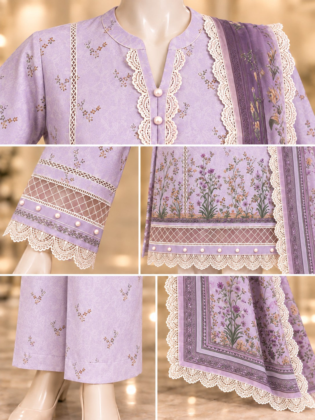 Lavender Meadow 3-Piece Printed Suit - details view