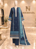 Midnight Aqua 3-Piece Printed Lawn Suit - front view