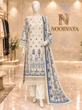 Ivory Indigo 3-Piece Printed Suit - front view