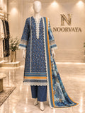 Navy Ochre 3-Piece Printed Suit - front view