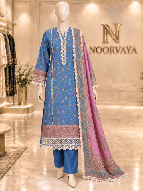 Blue Rose 3-Piece Printed Suit - front view