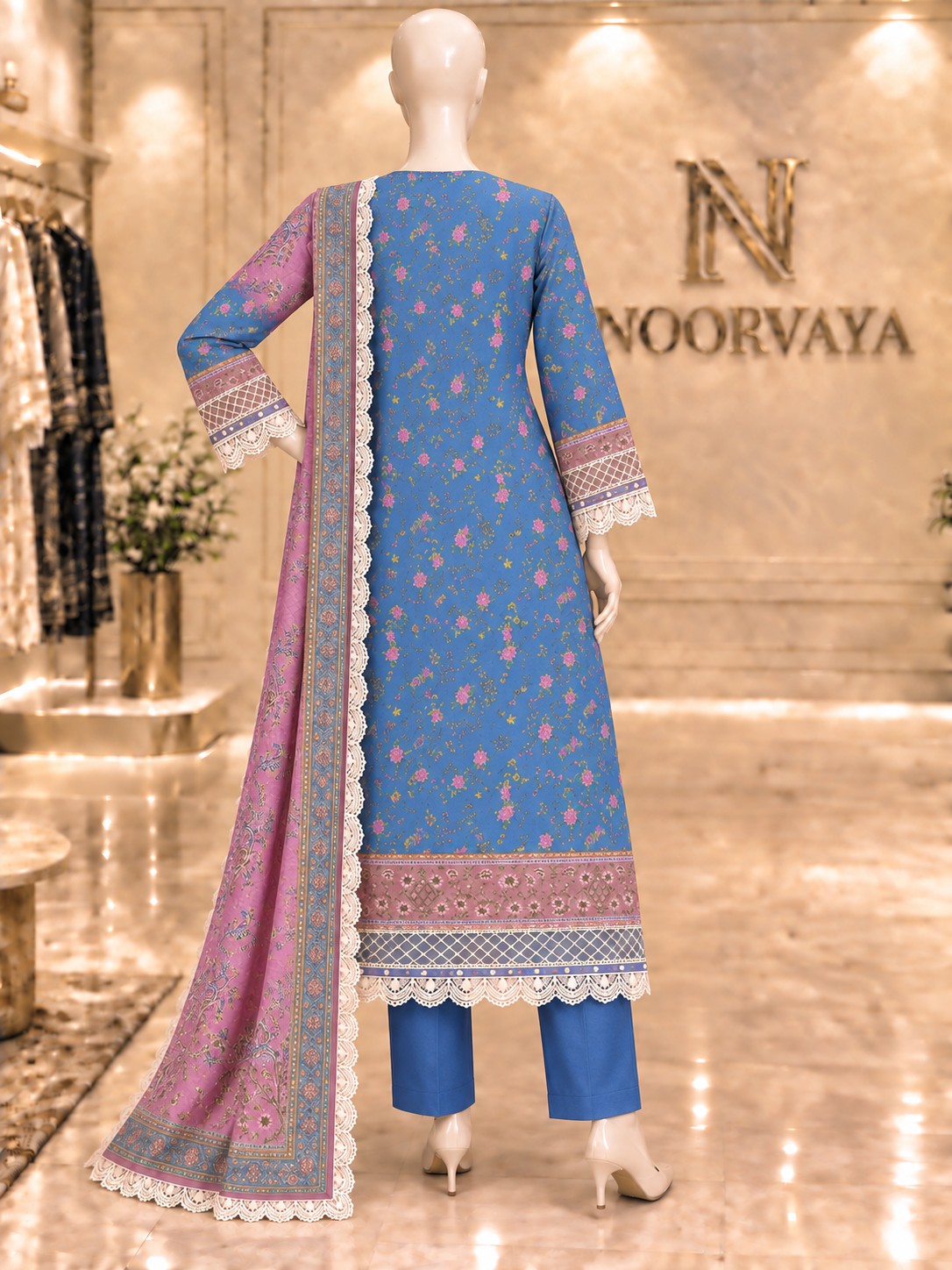 Blue Rose 3-Piece Printed Suit - back view