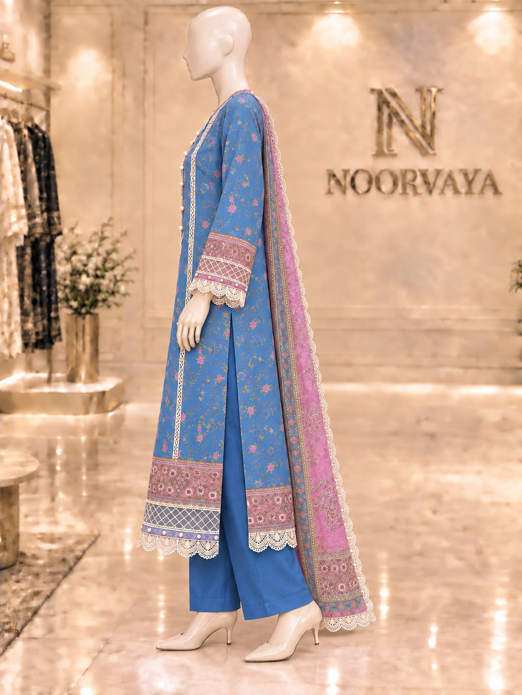 Blue Rose 3-Piece Printed Suit - left view
