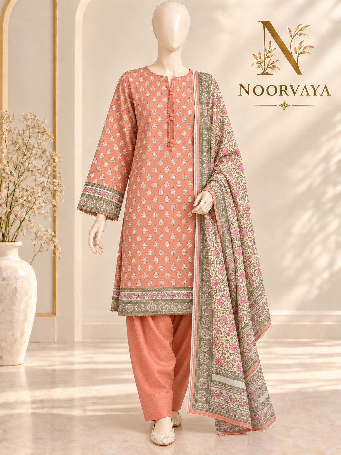 Coral Garden 3-Piece Printed Suit - front final view