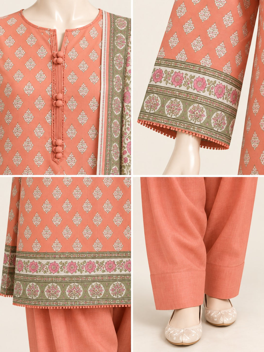 Coral Garden 3-Piece Printed Suit - details view