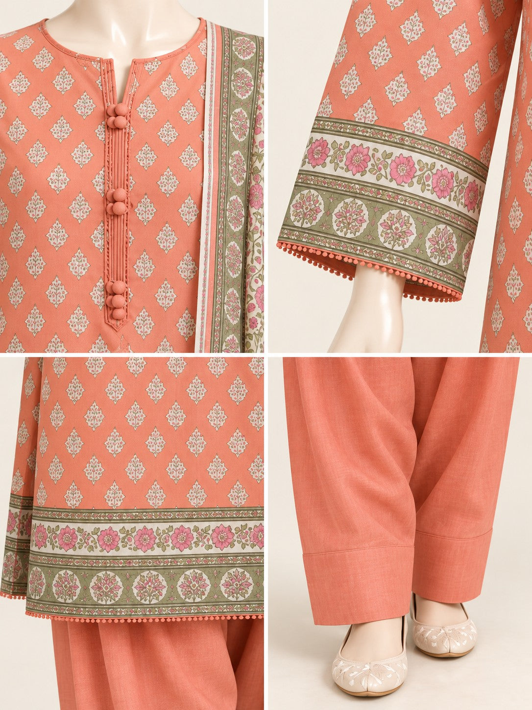 Coral Garden 3-Piece Printed Suit - details view