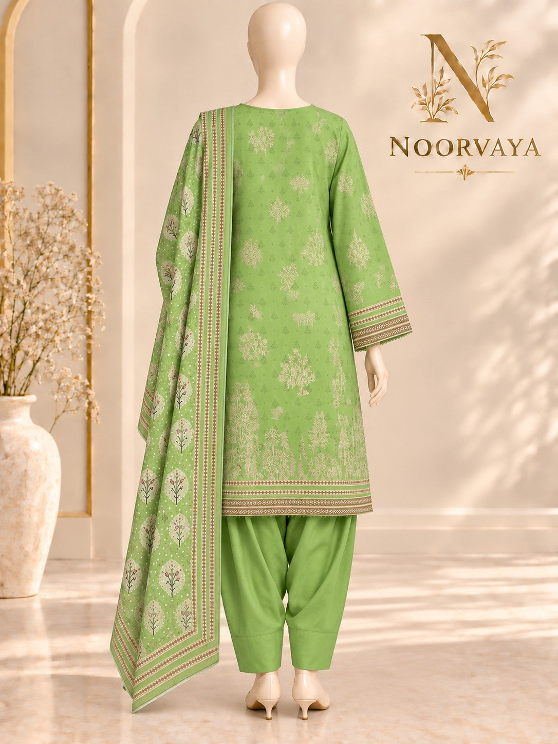 Lime Botanical 3-Piece Printed Suit - back view