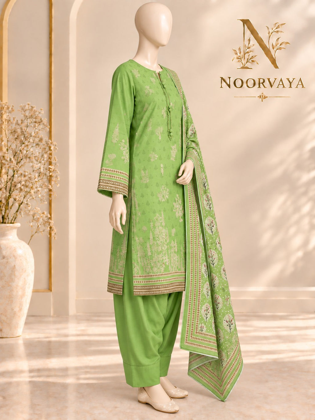 Lime Botanical 3-Piece Printed Suit - left view