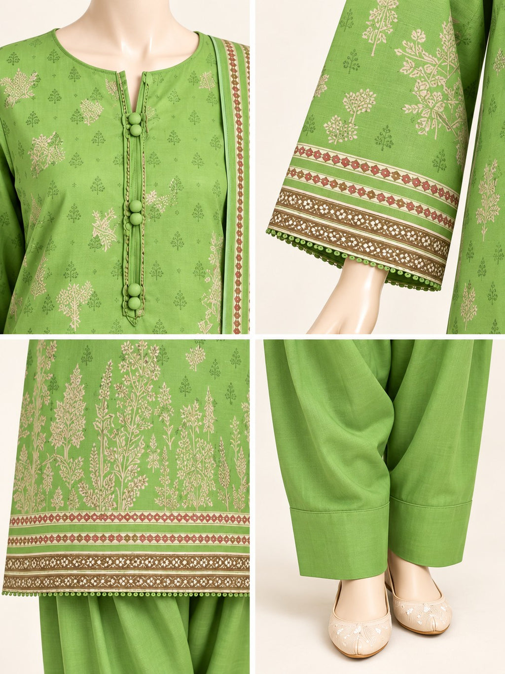 Lime Botanical 3-Piece Printed Suit - details view
