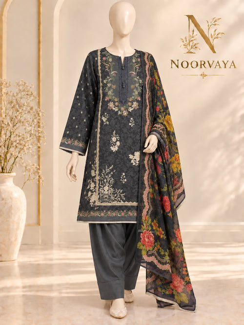 Charcoal Floral 3-Piece Printed Suit - front final view