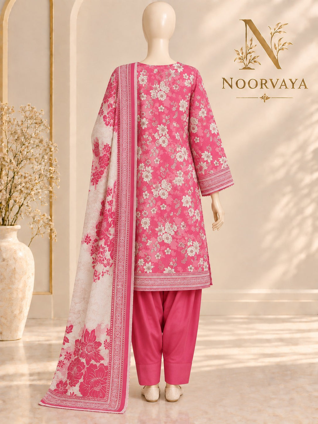 Fuchsia Floral 3-Piece Printed Suit - back view