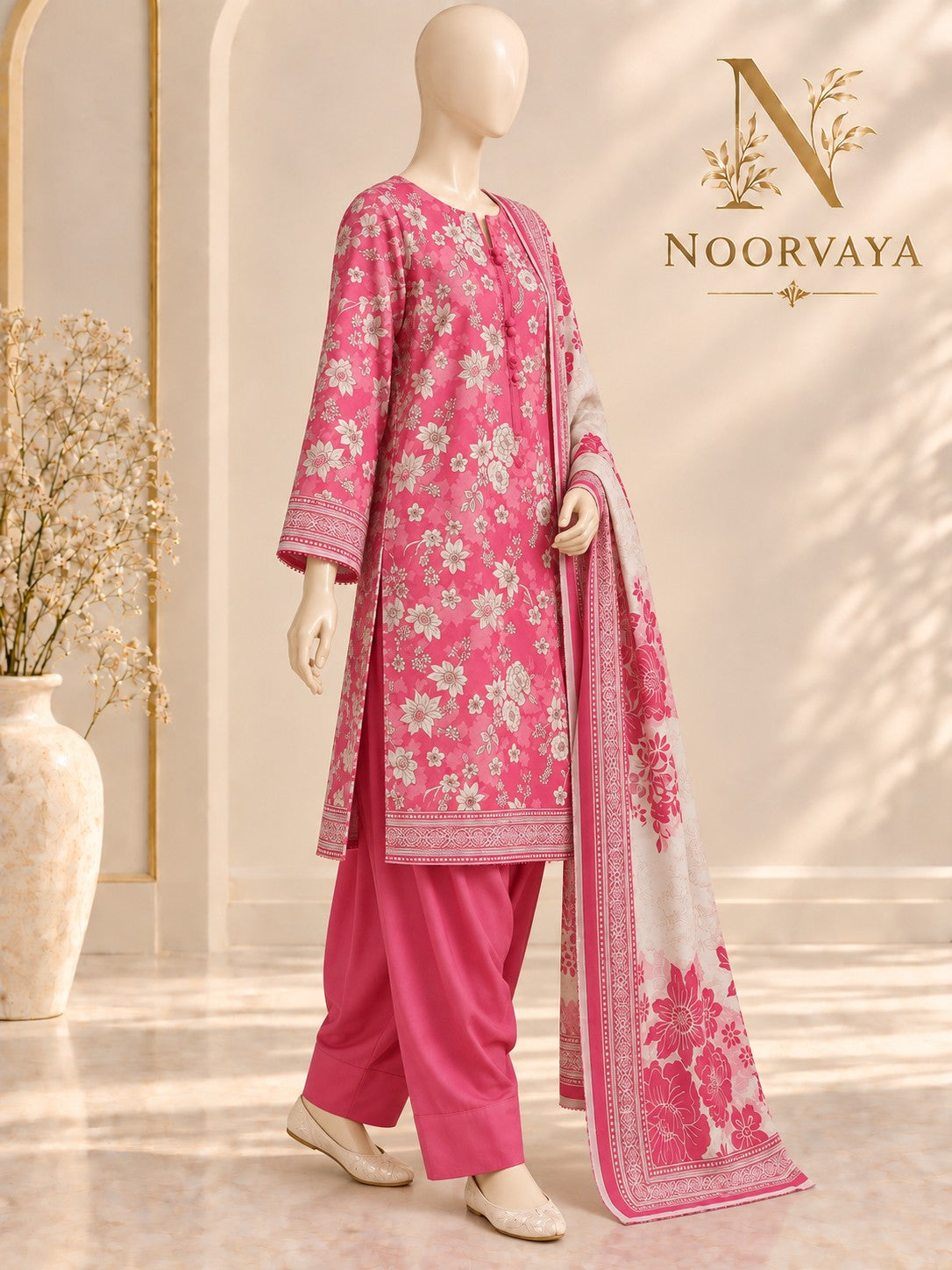 Fuchsia Floral 3-Piece Printed Suit - left view