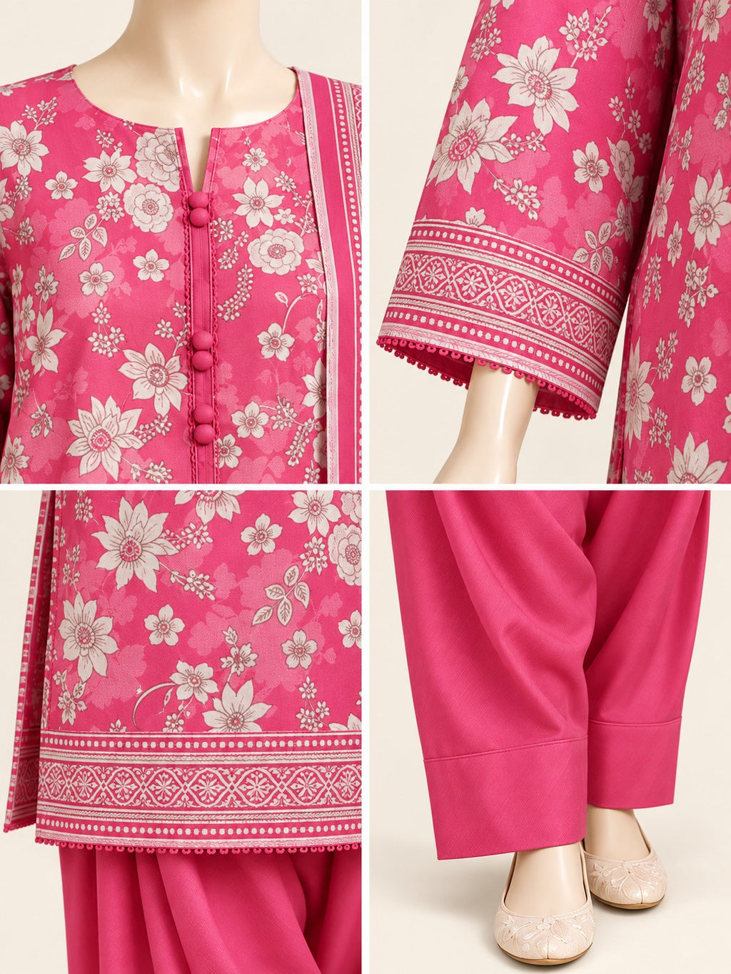 Fuchsia Floral 3-Piece Printed Suit - details view