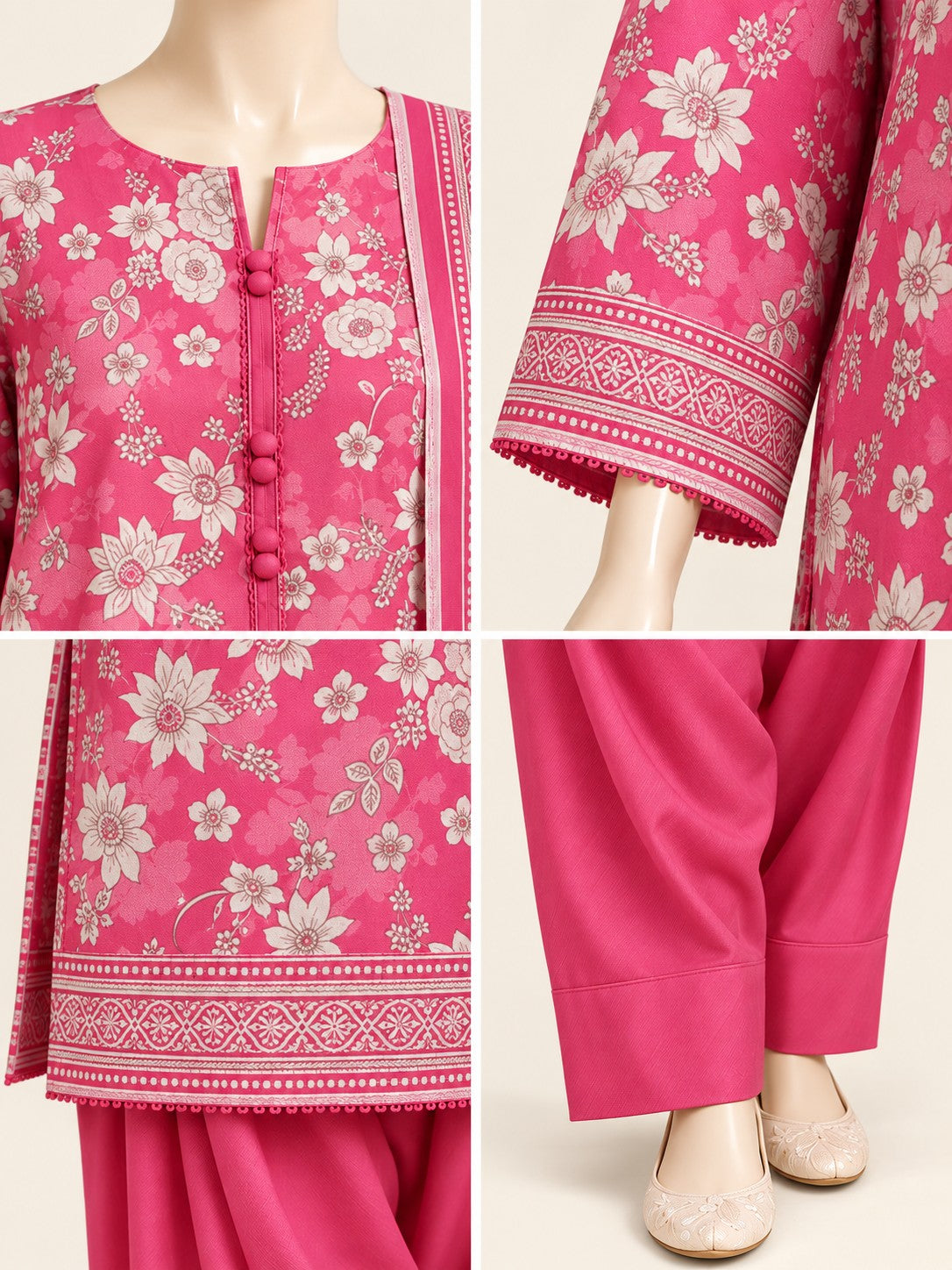 Fuchsia Floral 3-Piece Printed Suit - details view