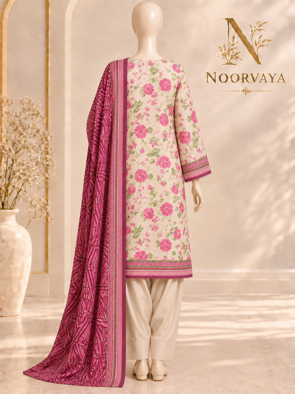Ivory Rose 3-Piece Printed Suit - back view