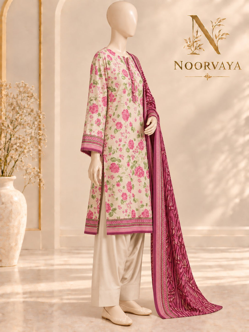 Ivory Rose 3-Piece Printed Suit - left view