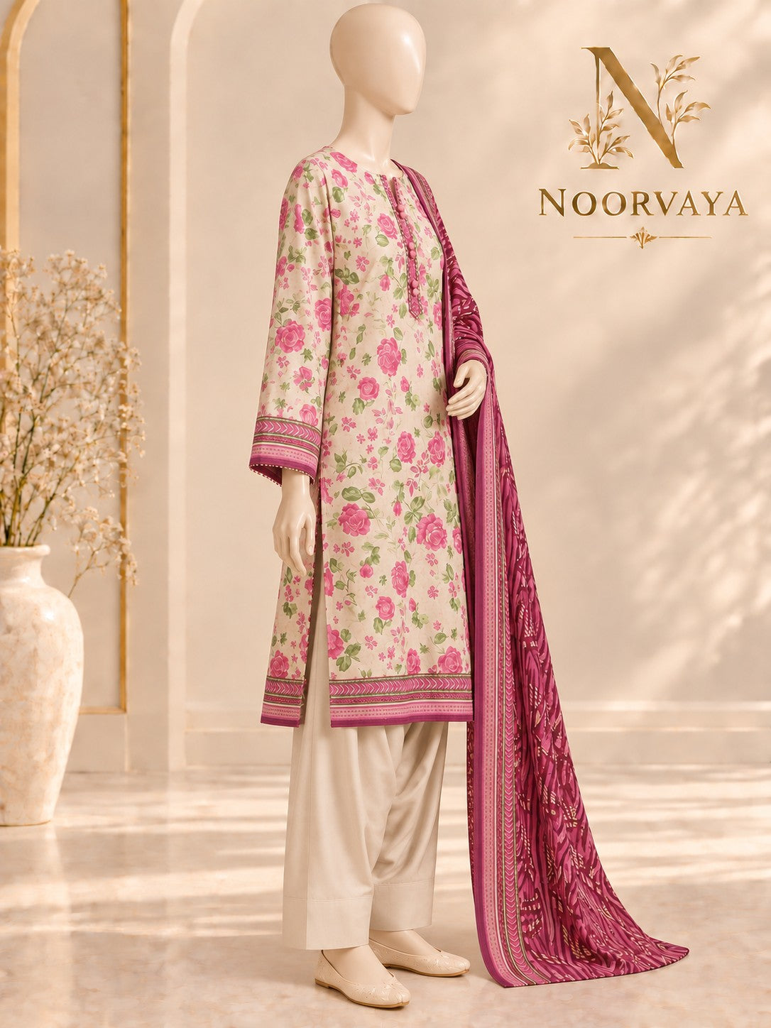 Ivory Rose 3-Piece Printed Suit - left view