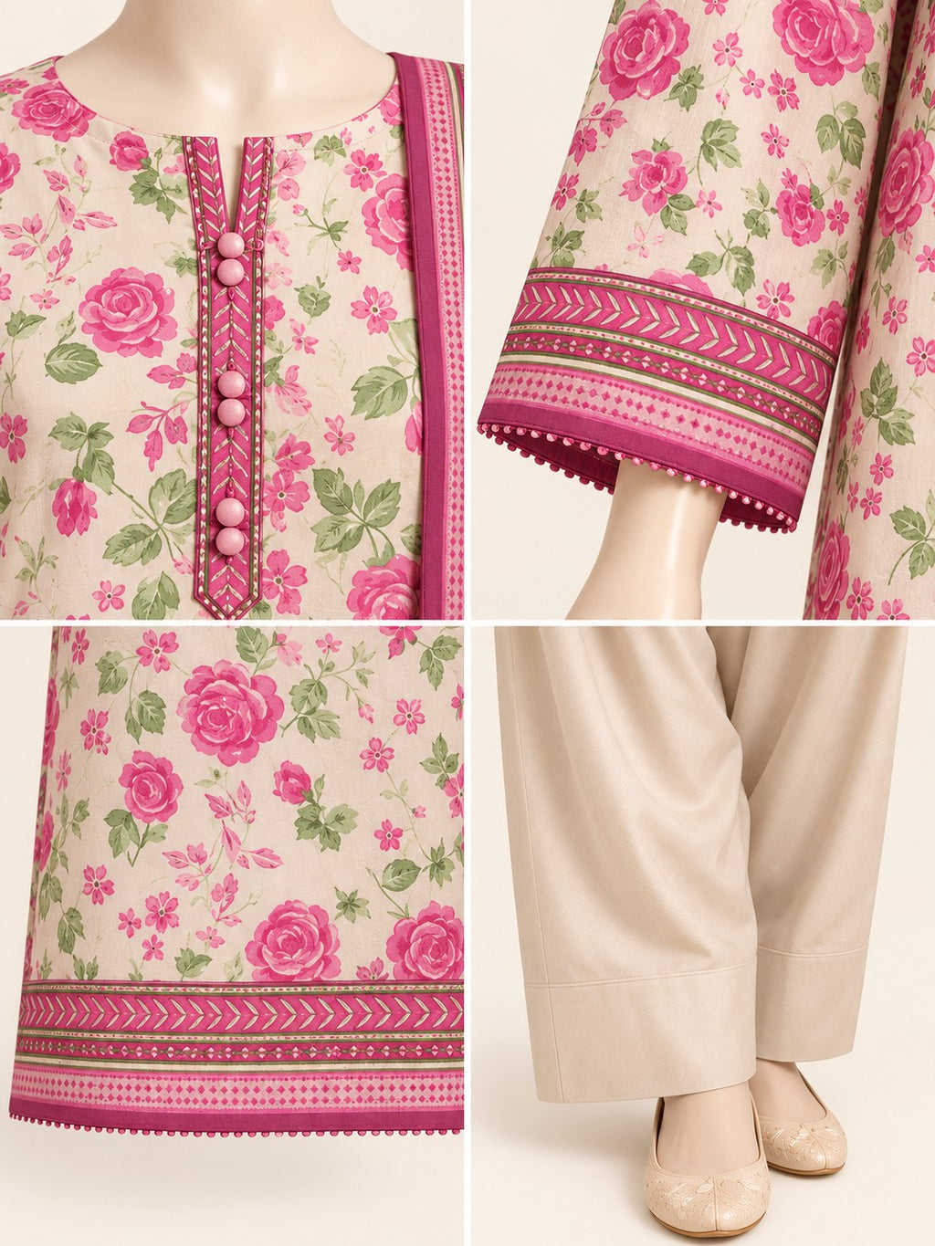 Ivory Rose 3-Piece Printed Suit - details view