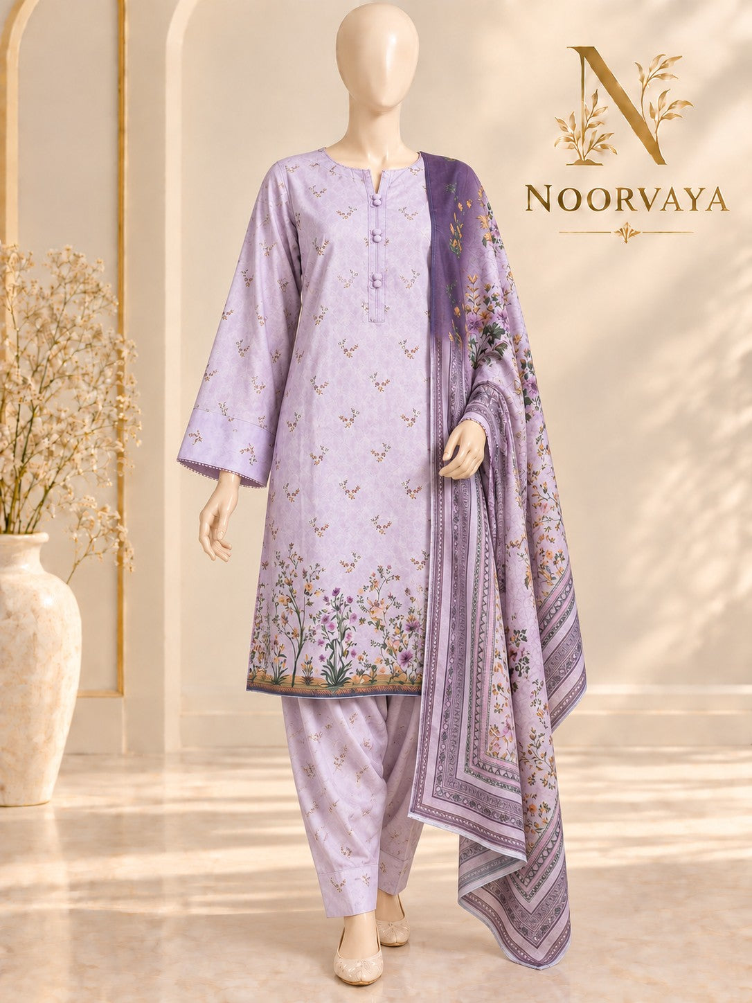 Lavender Meadow 3-Piece Printed Suit - front final view