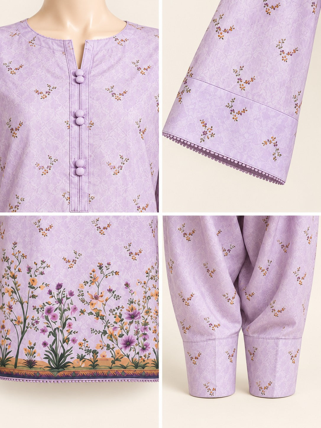 Lavender Meadow 3-Piece Printed Suit - details view