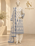 Ivory Indigo 3-Piece Printed Suit - front corrected view