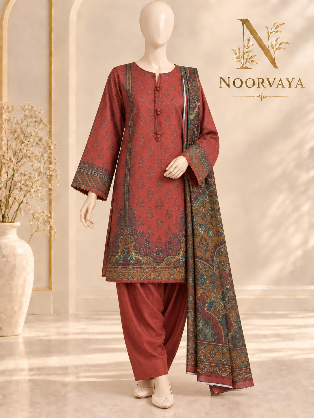Rust Paisley 3-Piece Printed Lawn Suit - front final view
