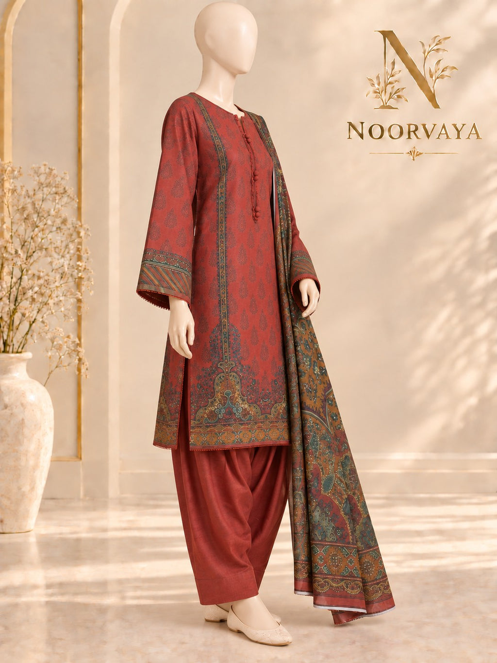 Rust Paisley 3-Piece Printed Lawn Suit - left view