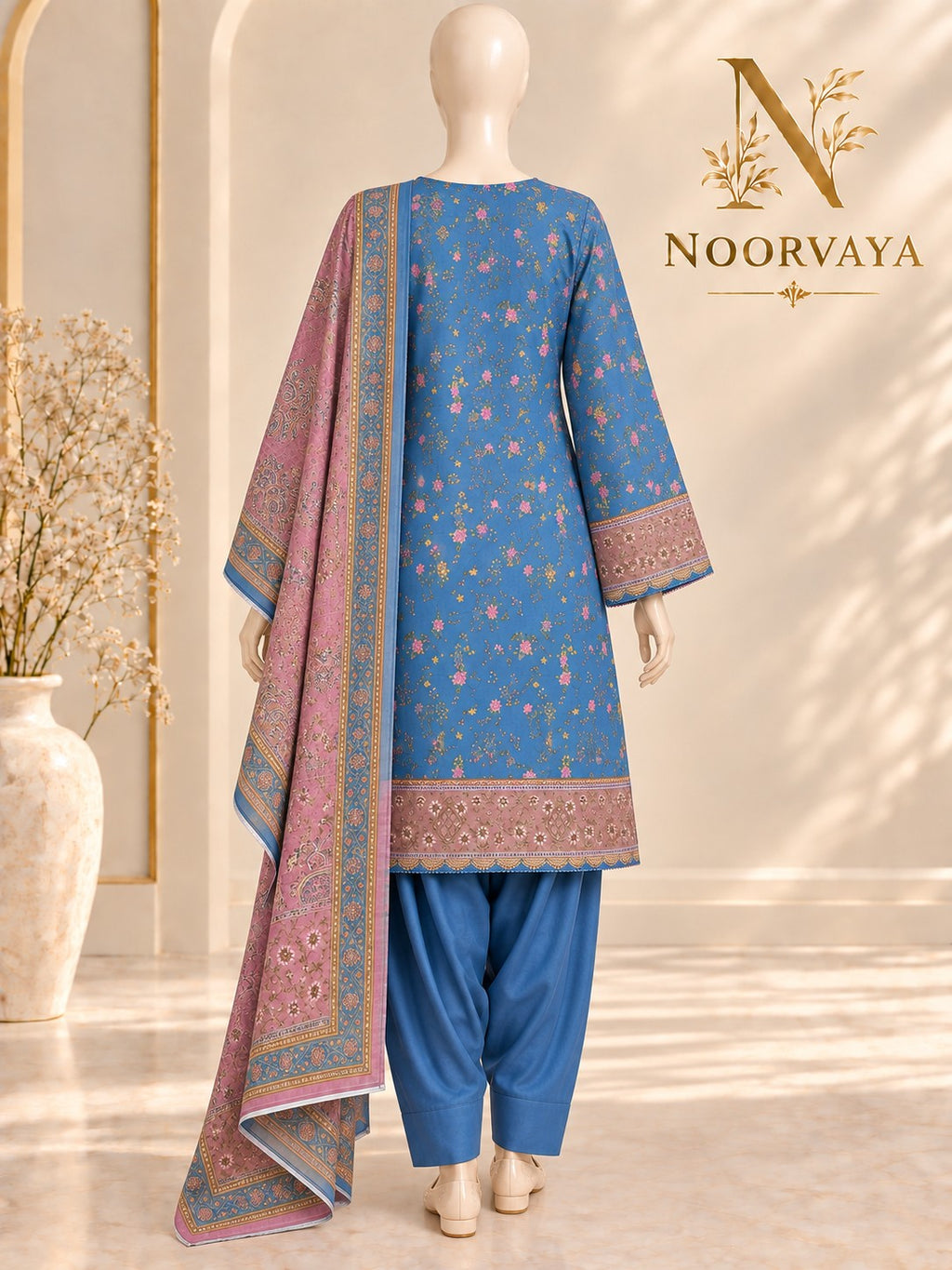 Blue Rose 3-Piece Printed Suit - back view