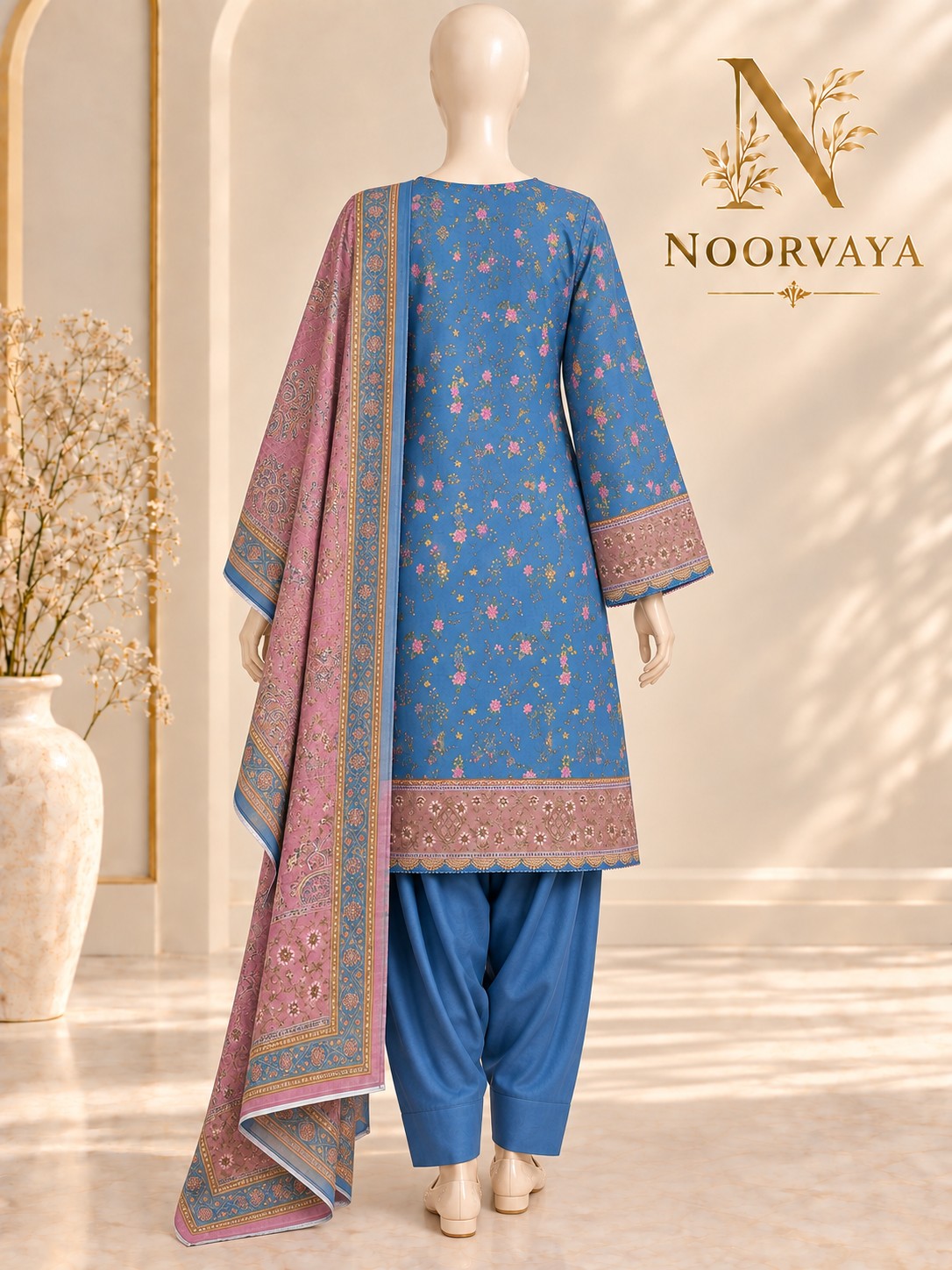 Blue Rose 3-Piece Printed Suit - back view