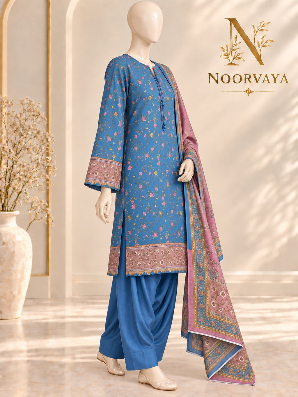 Blue Rose 3-Piece Printed Suit - left view