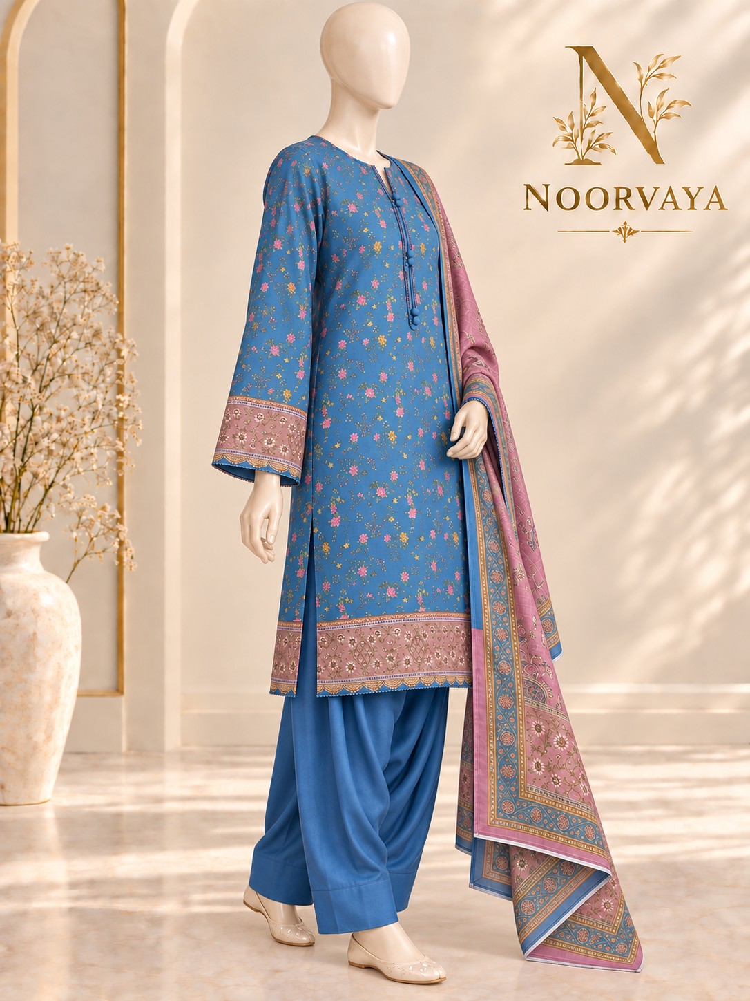 Blue Rose 3-Piece Printed Suit - left view