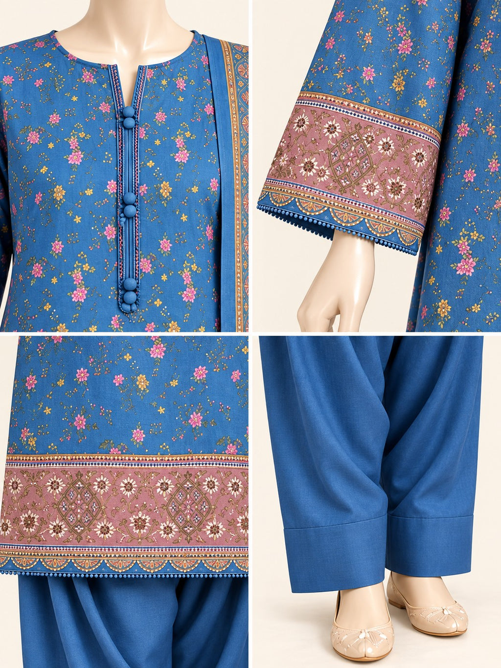 Blue Rose 3-Piece Printed Suit - details view
